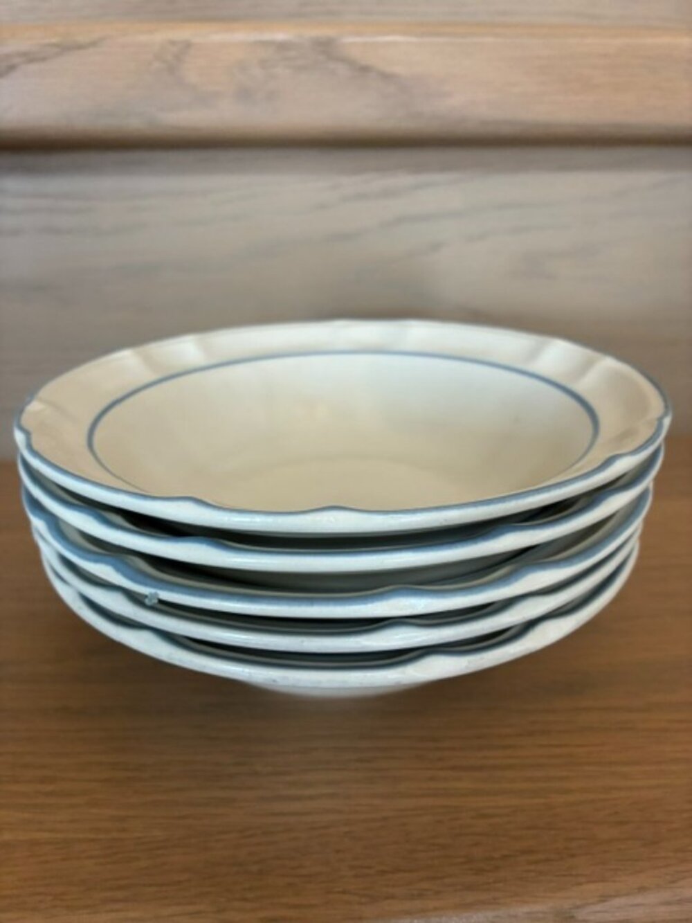5 x Vintage Cordella Stoneware Scalloped Bluet Bowls with Blue Scalloped Rims